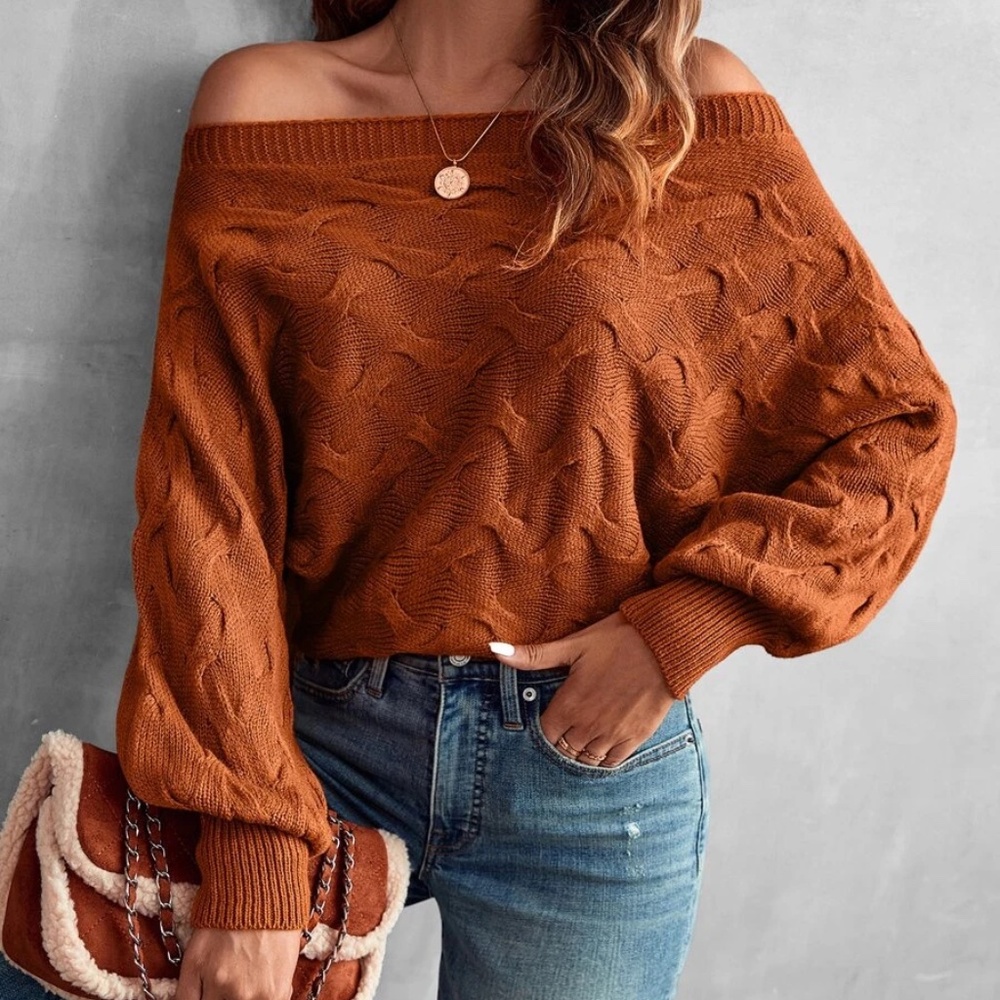 Cozy Off Shoulder Knit Sweater Top - Picture 1 of 16